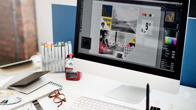 Desktop with design software and color palette – representing increased conversion rates through UI/UX design at EdroxCode in UAE, UK (London), Dubai, New York, and Canada.