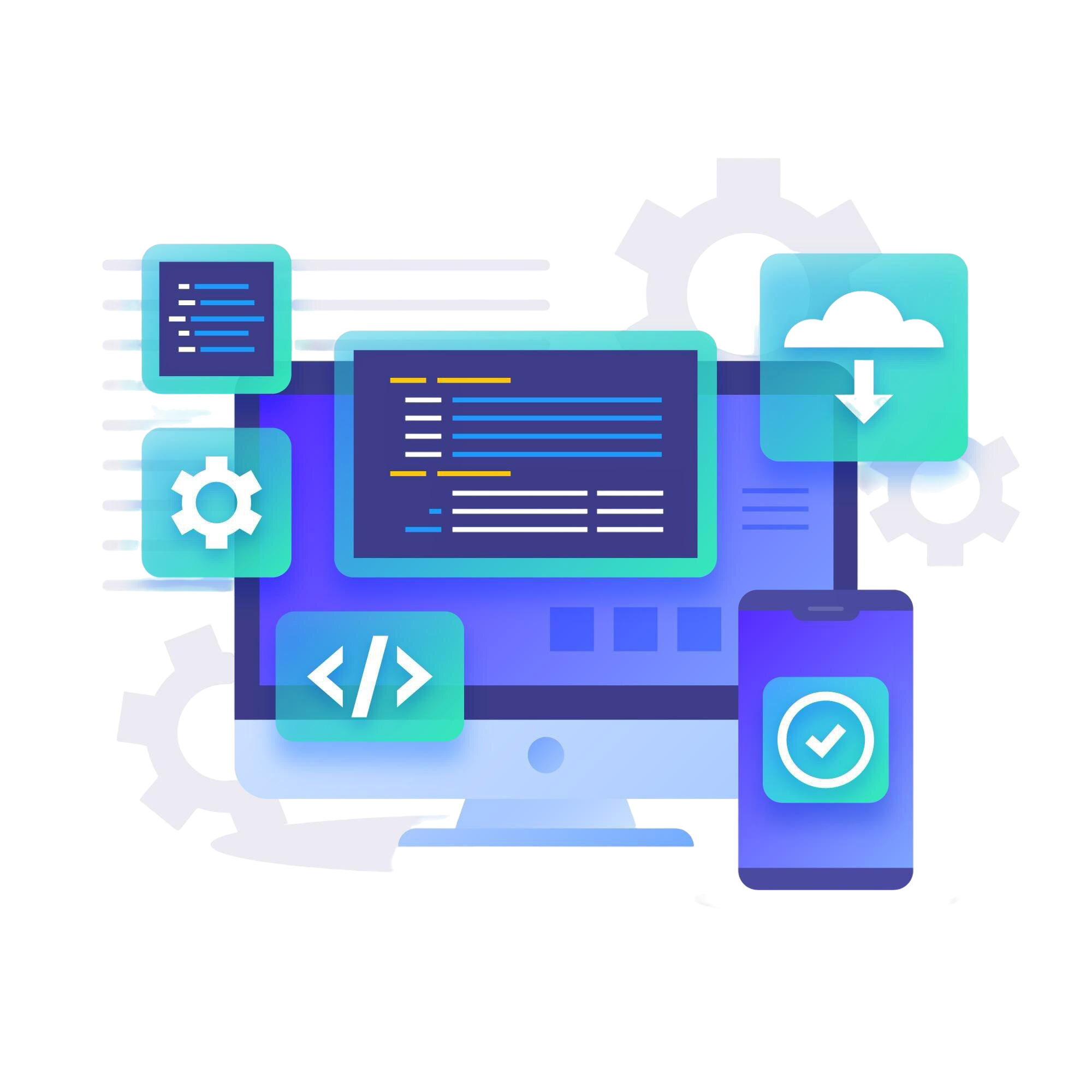 Graphic showcasing web technologies like PHP, HTML, Java, JS, C++, and CMS logos with EdroxCode’s web development services – locations: London, UK, UAE, Dubai, New York.